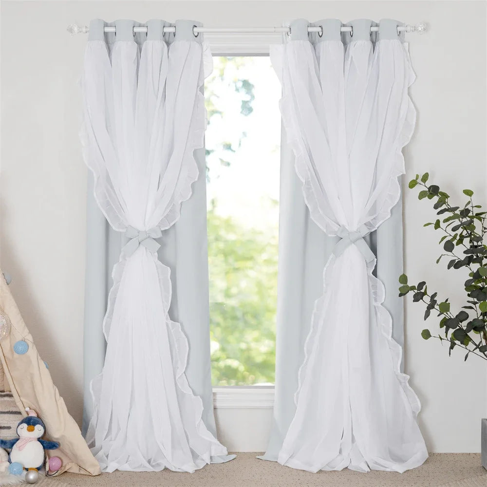 1Pc Blackout Double Sheer Curtains for Girls Bedroom