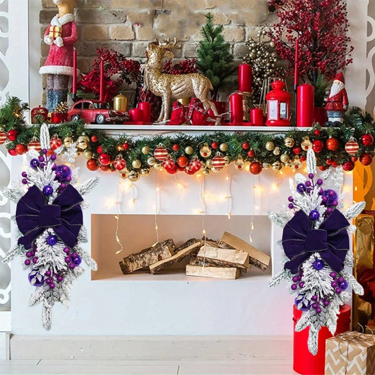 4Pcs Christmas Swag Wreaths Light up Stair Swags