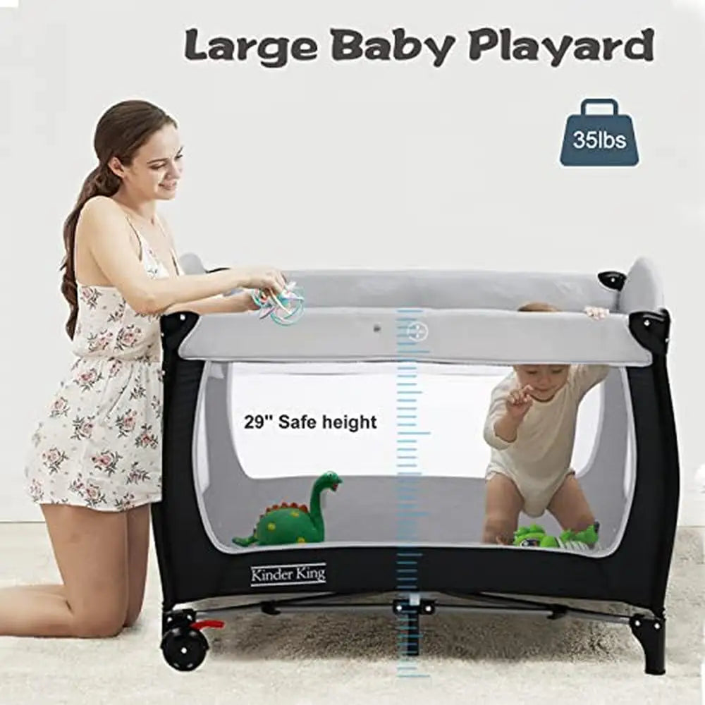 4-in-1 Portable Baby Nursery Playard with Bassinet Changing Table Playpen Travel-Friendly Design Spacious & Safe Structure