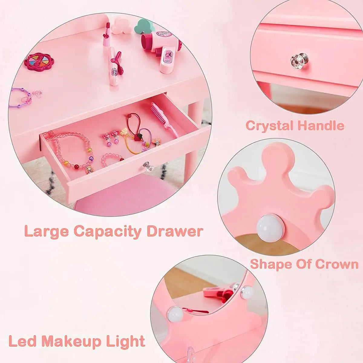 Brightness Adjustable, Toddler Vanity Makeup Table Set