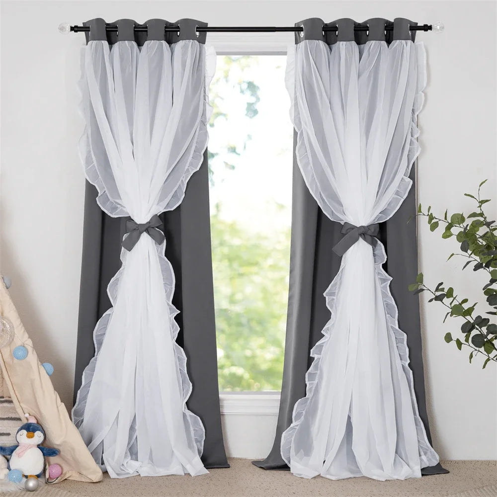 1Pc Blackout Double Sheer Curtains for Girls Bedroom