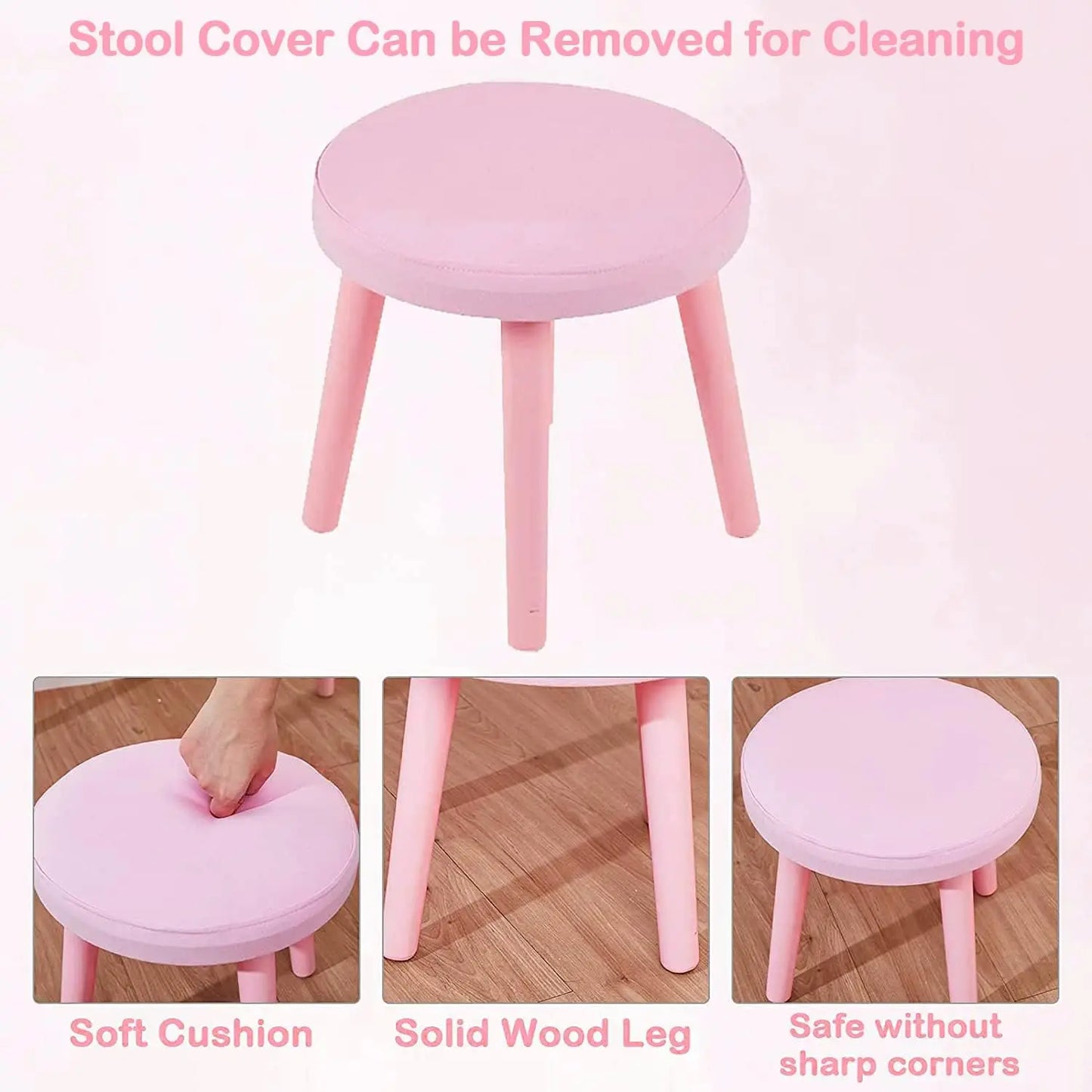 Brightness Adjustable, Toddler Vanity Makeup Table Set