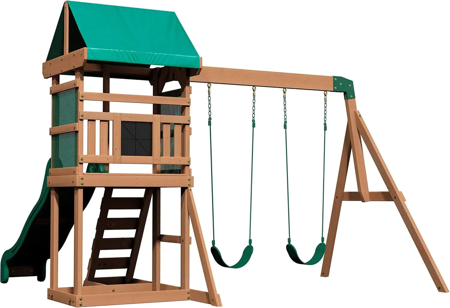 Younger Children Backyard Discovery Wooden Swing Set,
Made for Small Yards and Younger Children, Two Belt Swings