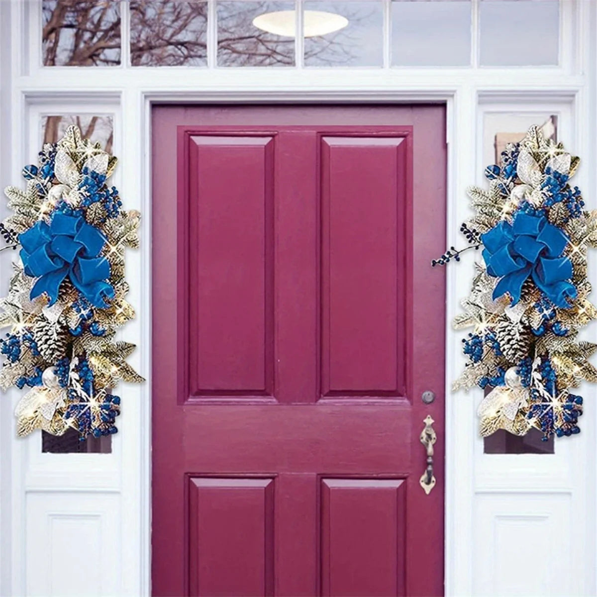 4Pcs Christmas Swag Wreaths Light up Stair Swags