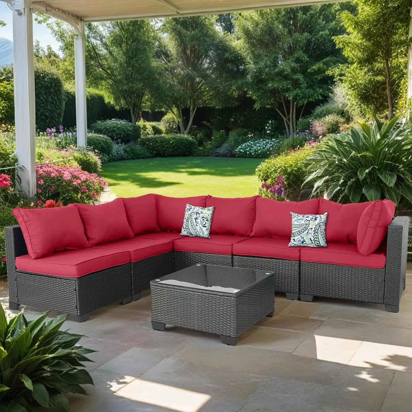 Wicker Outdoor Conversation Set With Sectional Sofa