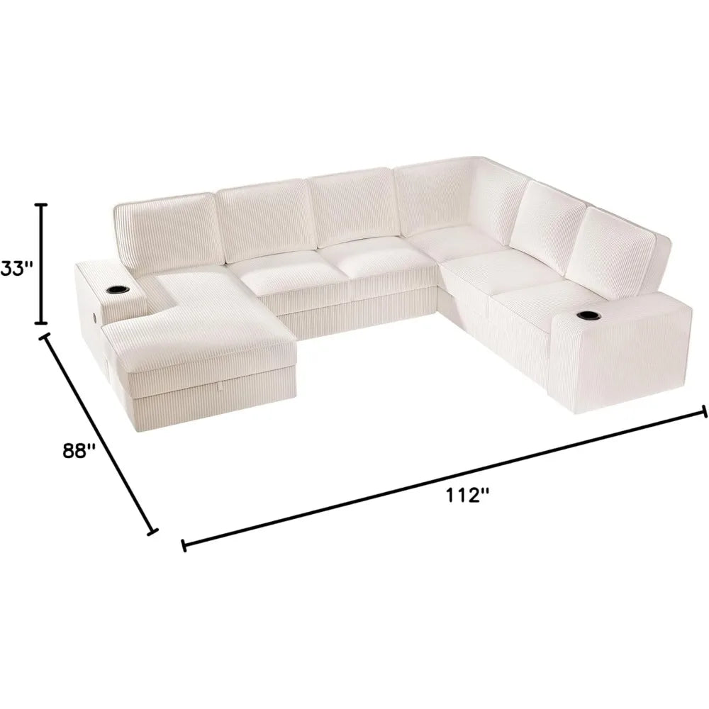 Beige Sectional Sofa Couch W/Storage Chaise Set