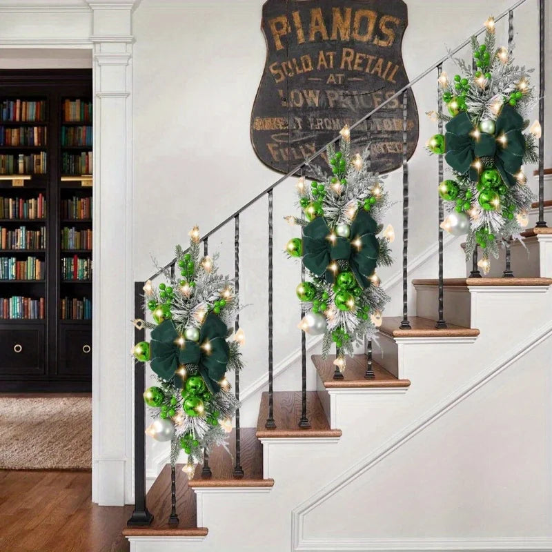 4Pcs Christmas Swag Wreaths Light up Stair Swags