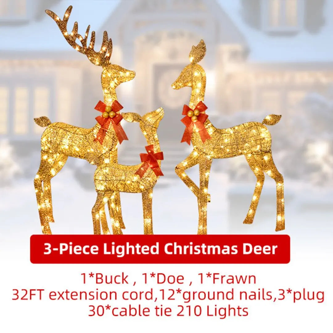 3D Reindeer Light-Up Outside Yard Decor Kit Stakes