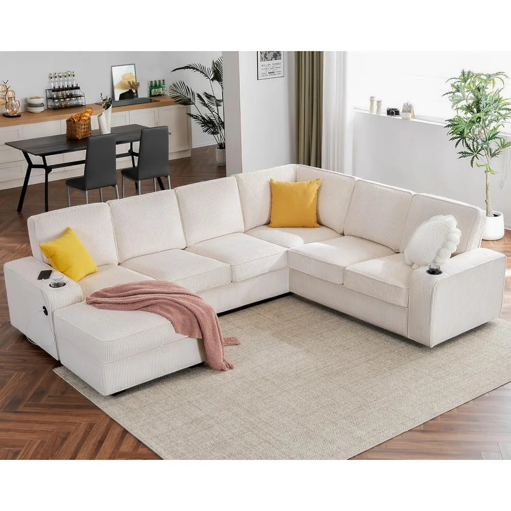 Beige Sectional Sofa Couch W/Storage Chaise Set