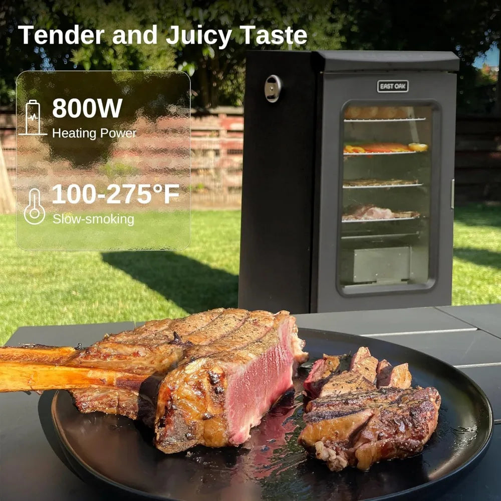 Digital Electric Outdoor Smoker, Glass Door, Meat Thermometer