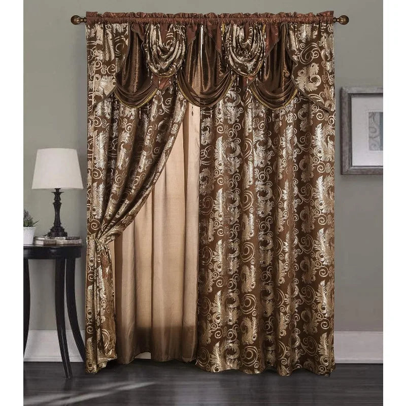 Jacquard Luxury Window 1 Panel Curtain W/Attached Valance