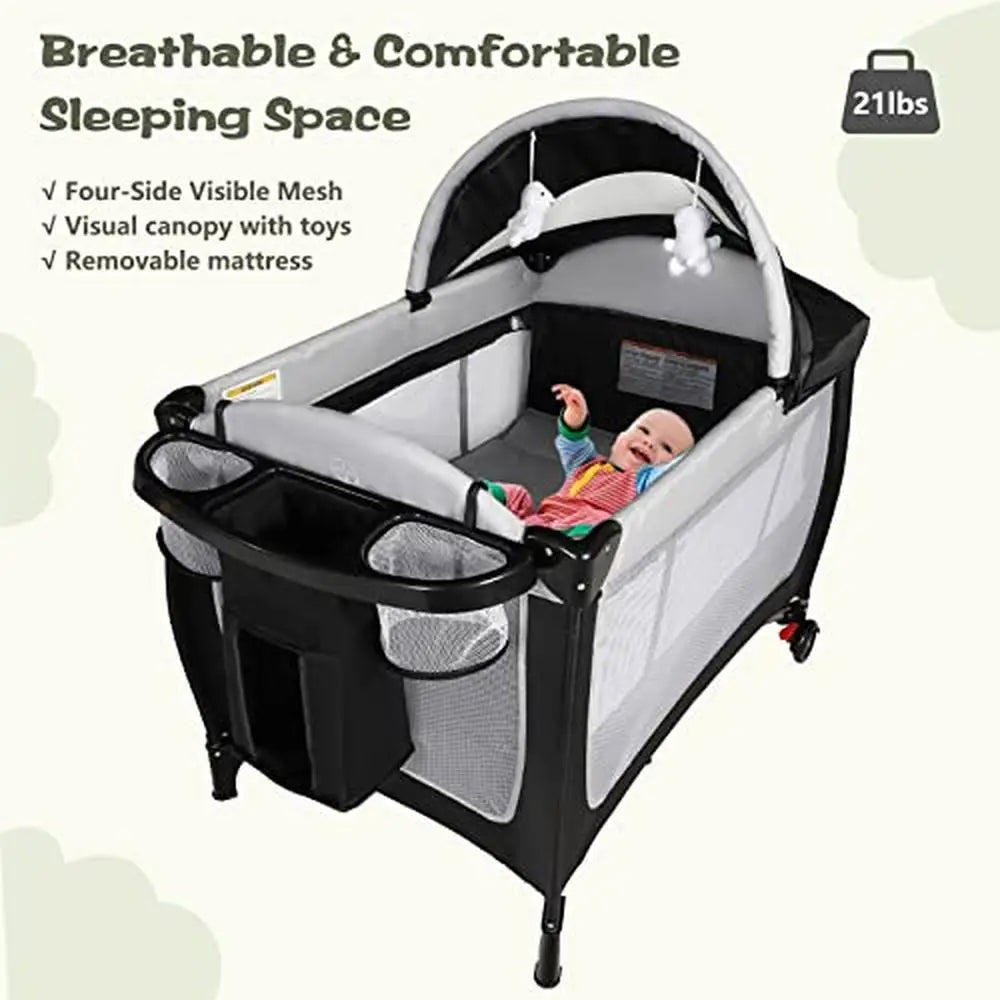 4-in-1 Portable Baby Nursery Playard with Bassinet Changing Table Playpen Travel-Friendly Design Spacious & Safe Structure