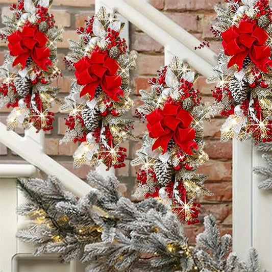 4Pcs Christmas Swag Wreaths Light up Stair Swags