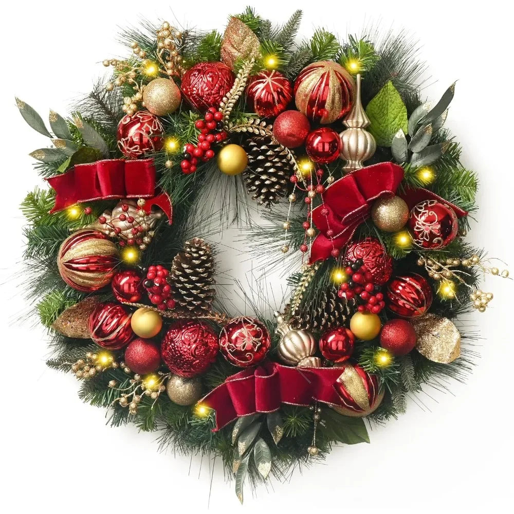 30 Inch Pre-Lit Christmas Wreath For Front Door