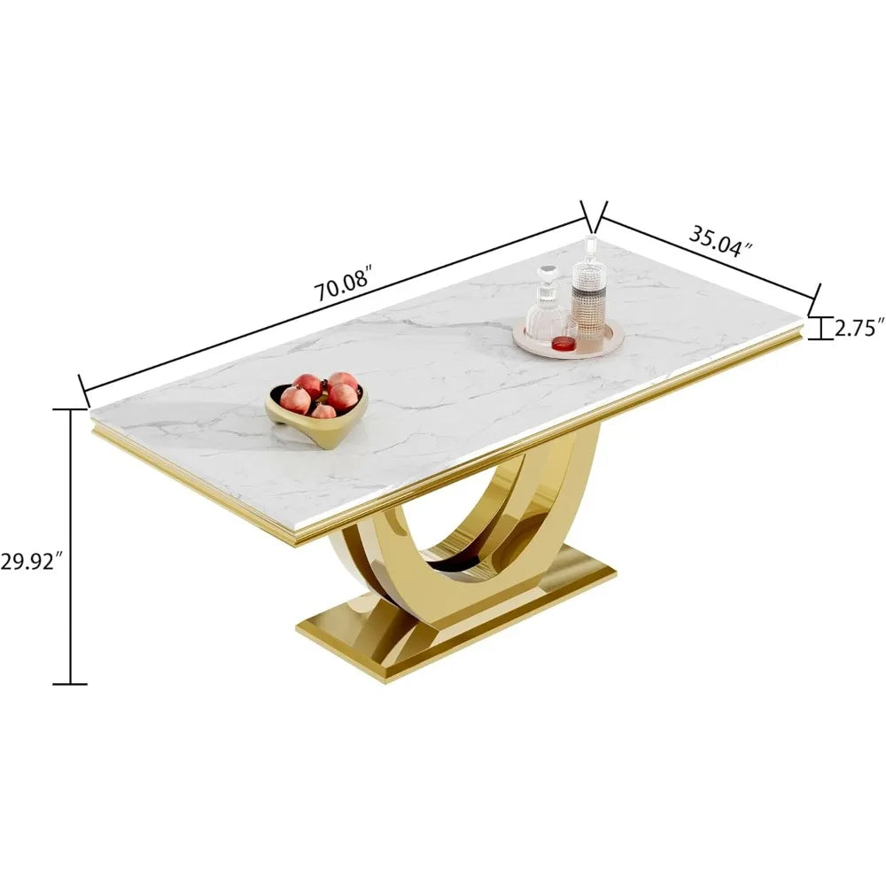 0.71" Marble Top, U-Shaped Stainless Steele Base Table