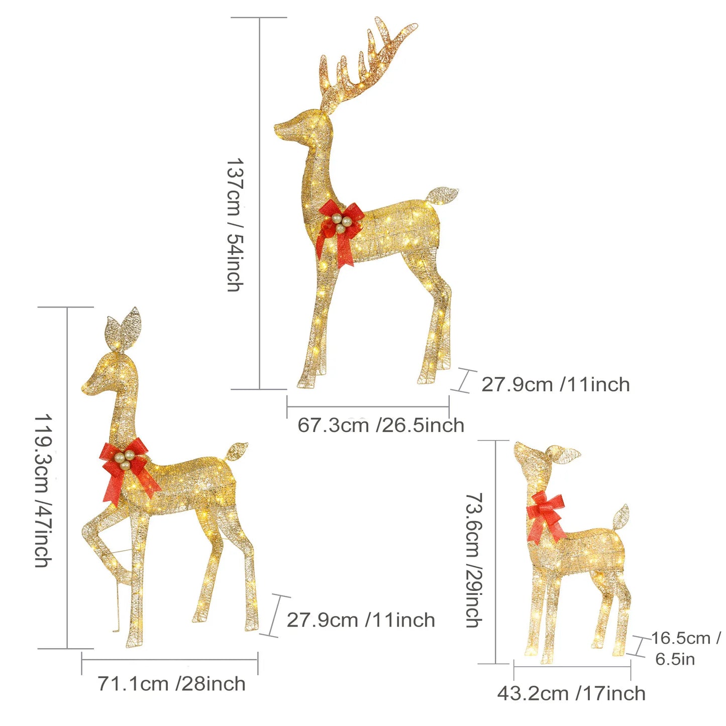 3D Reindeer Light-Up Outside Yard Decor Kit Stakes