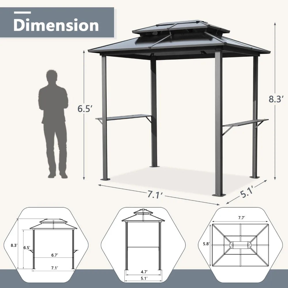 8Ft x 6Ft Gazebo With Double Polycarbonate Panel Roof