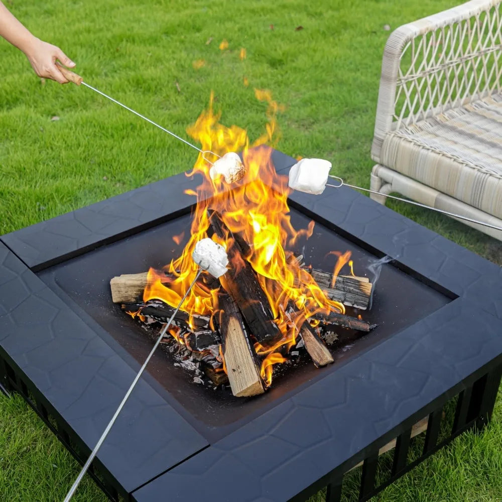 32" Square FirePit. 3-in-1 Table W/Spark Screen & Fire Poker