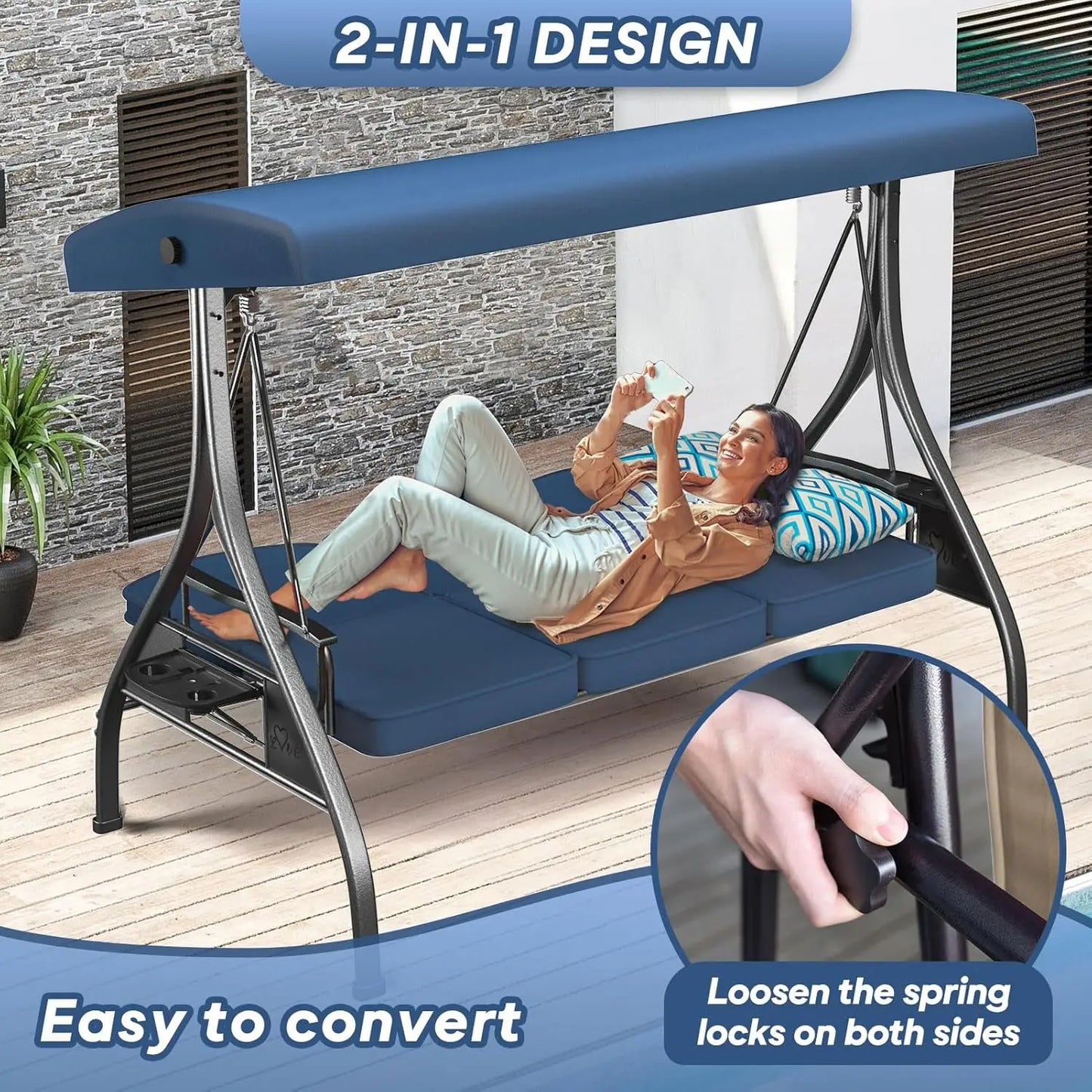 2-in-1 Swing Glider Chair W/Adjustable Canopy & Removable Cushion