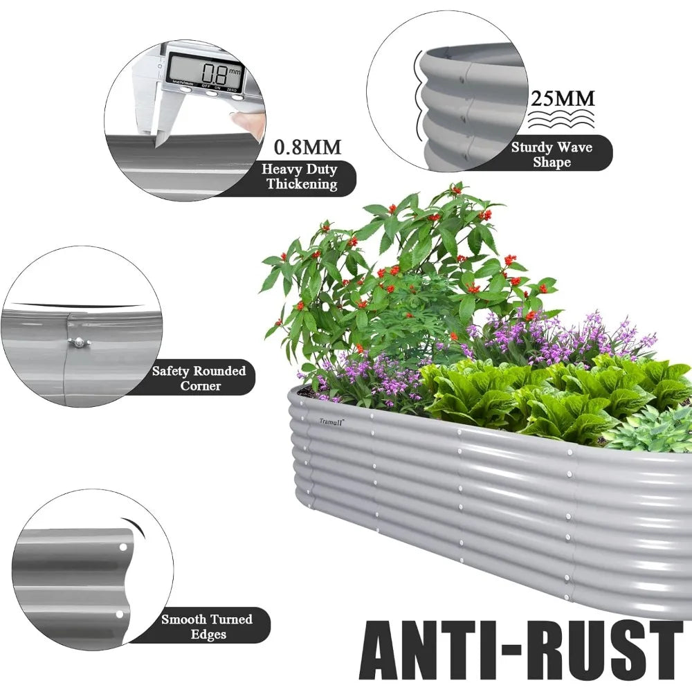 8x3x2" Oval Metal Ground Planter Outdoor Bottomless Planter