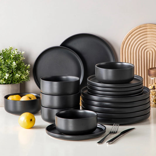 18/36 Piece Elegant Black Ceramic Plate Sets