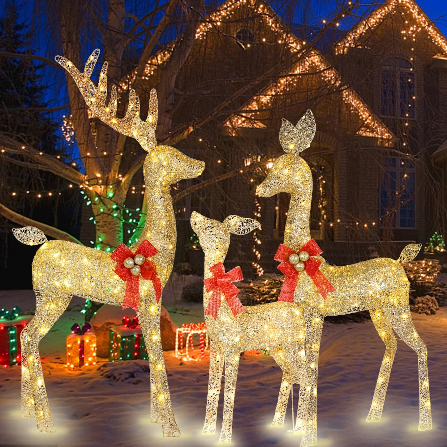 3D Reindeer Light-Up Outside Yard Decor Kit Stakes