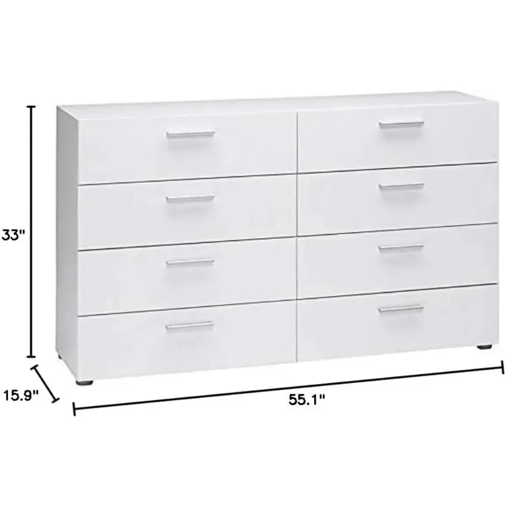White Contemporary 3/8 Drawer Double Bedroom Dresser