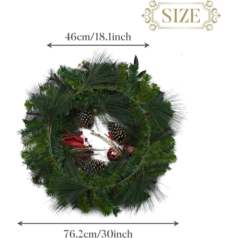 30 Inch Pre-Lit Christmas Wreath For Front Door