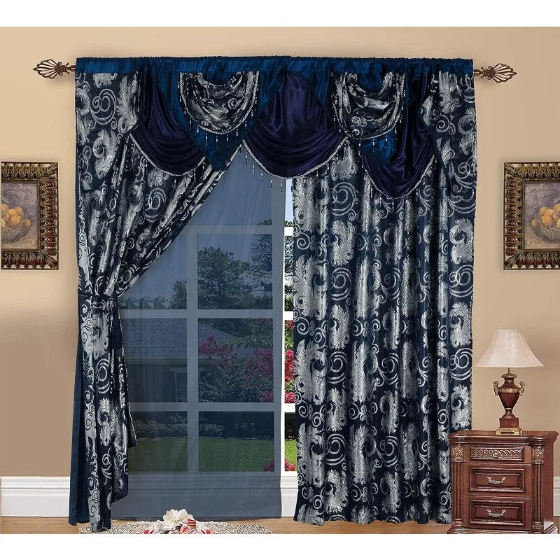 Jacquard Luxury Window 1 Panel Curtain W/Attached Valance