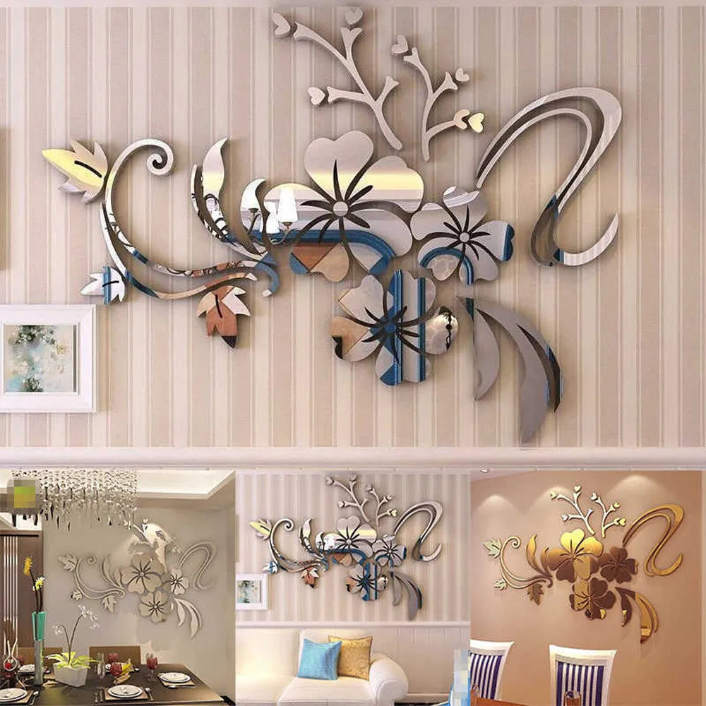 3D Mirror Removable Wall Sticker Acrylic Mural Decal