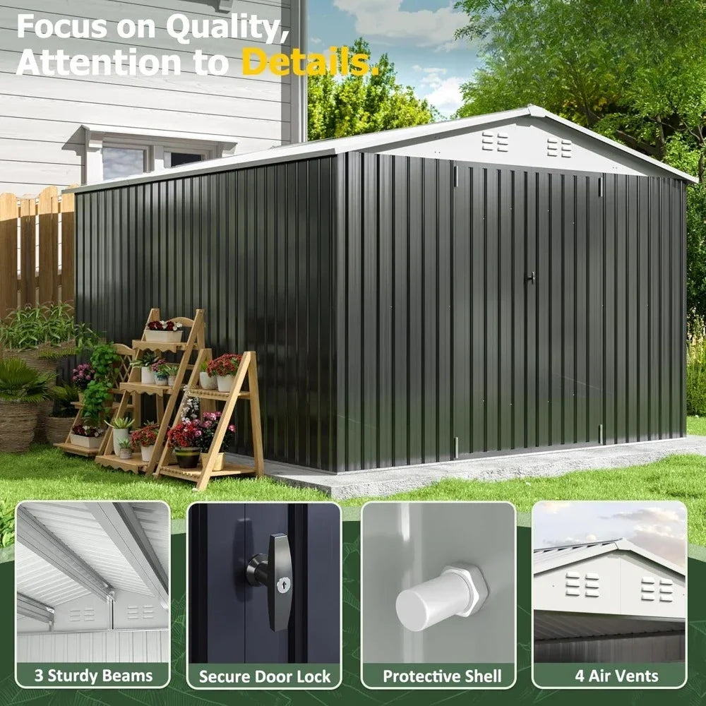 12x10' Storage Shed w/Updated Frame Structure, Lockable Doors