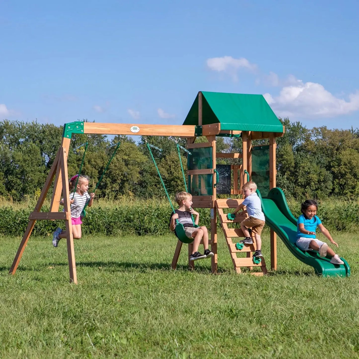 Younger Children Backyard Discovery Wooden Swing Set,
 Made for Small Yards and Younger Children, Two Belt Swings