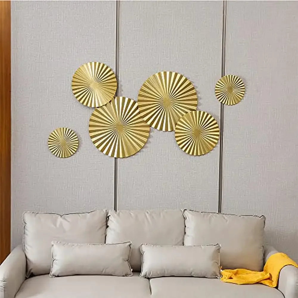 6 Hanging Iron Gold Sunburst Wall Decor Ornaments