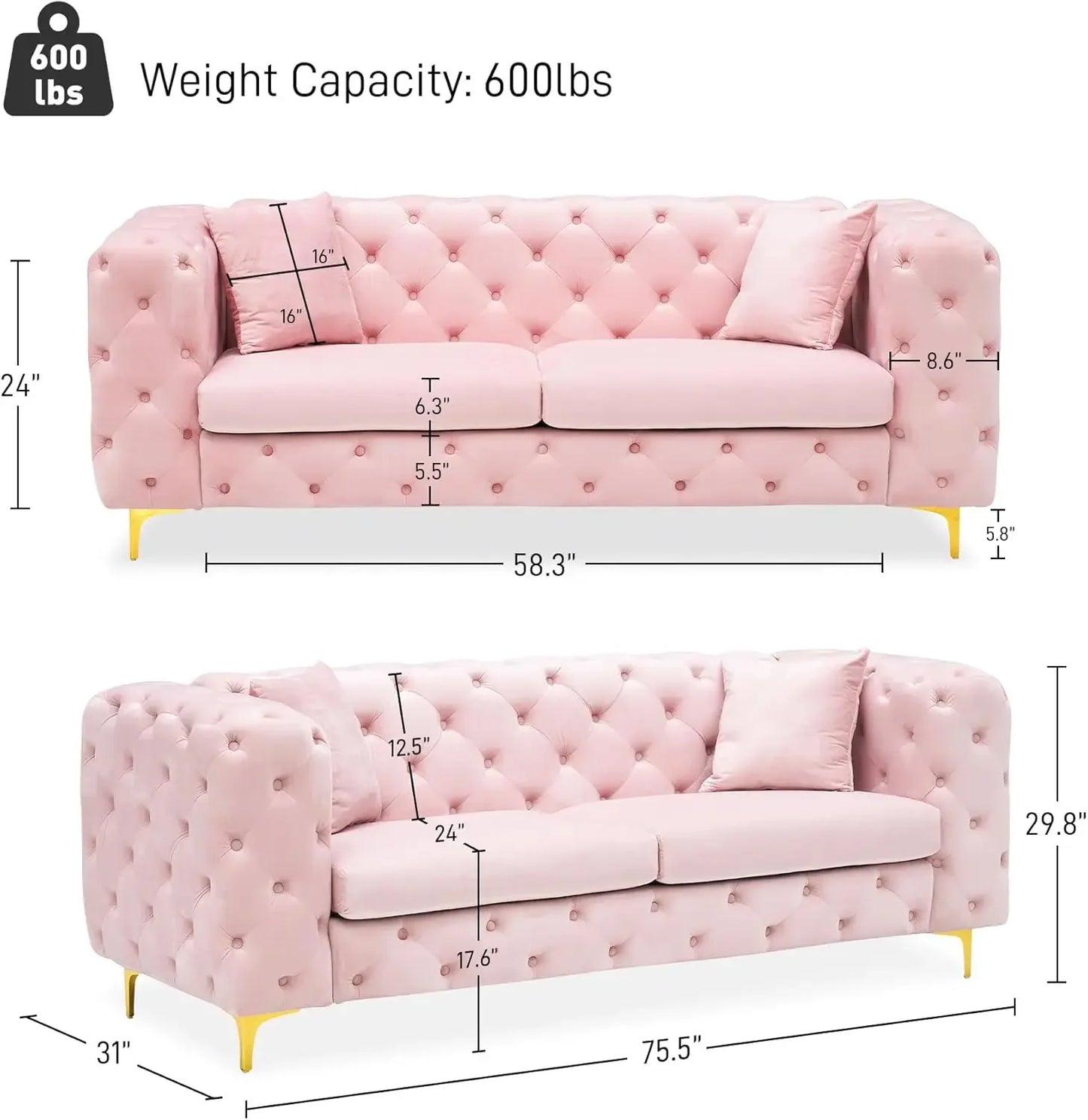 75" Long Upholstered Velvet Sofa For Living Room,
