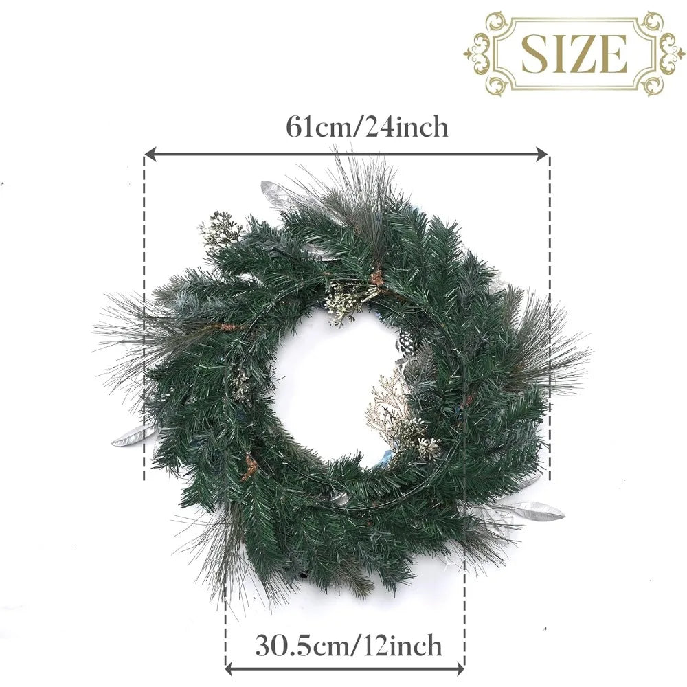 24 Inch Pre-Lit Christmas Wreath For Front Door