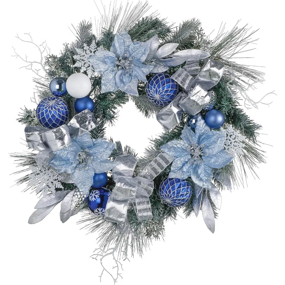 24 Inch Pre-Lit Christmas Wreath For Front Door