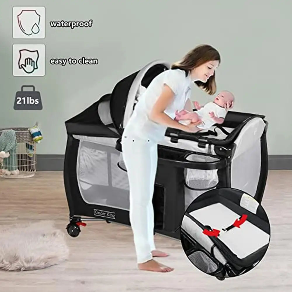 4-in-1 Portable Baby Nursery Playard with Bassinet Changing Table Playpen Travel-Friendly Design Spacious & Safe Structure
