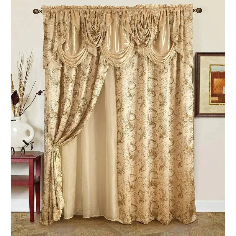 Jacquard Luxury Window 1 Panel Curtain W/Attached Valance