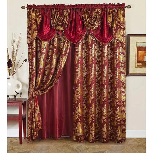 Jacquard Luxury Window 1 Panel Curtain W/Attached Valance