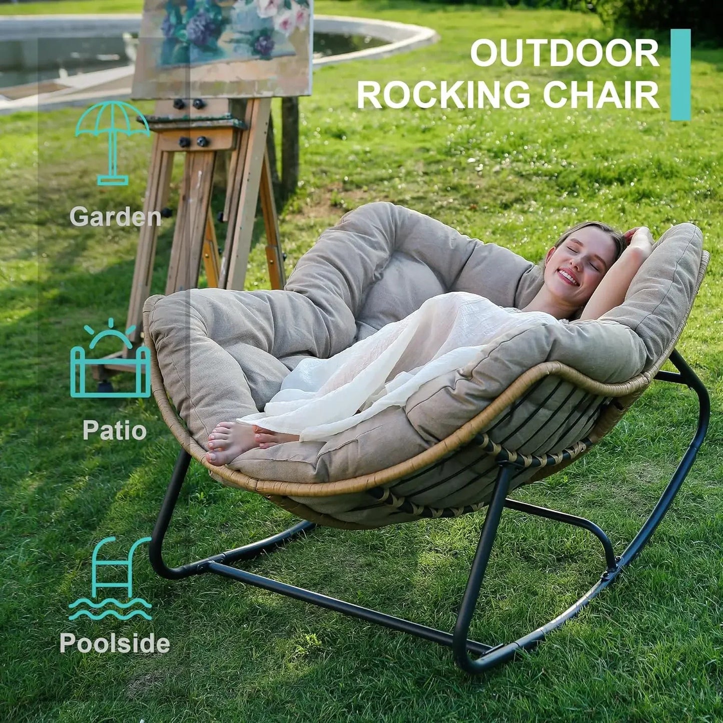 Rattan Indoor/Outdoor Wicker Rocking Patio Lounger