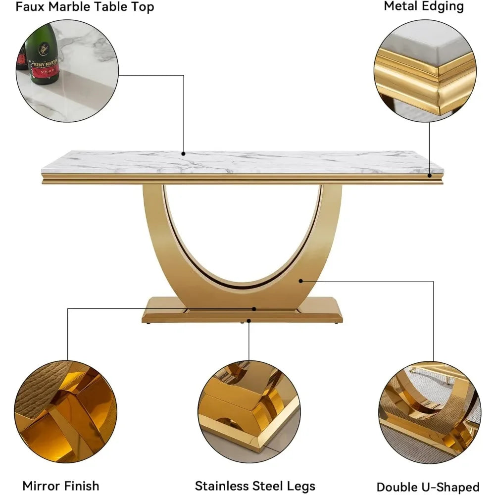 0.71" Marble Top, U-Shaped Stainless Steele Base Table