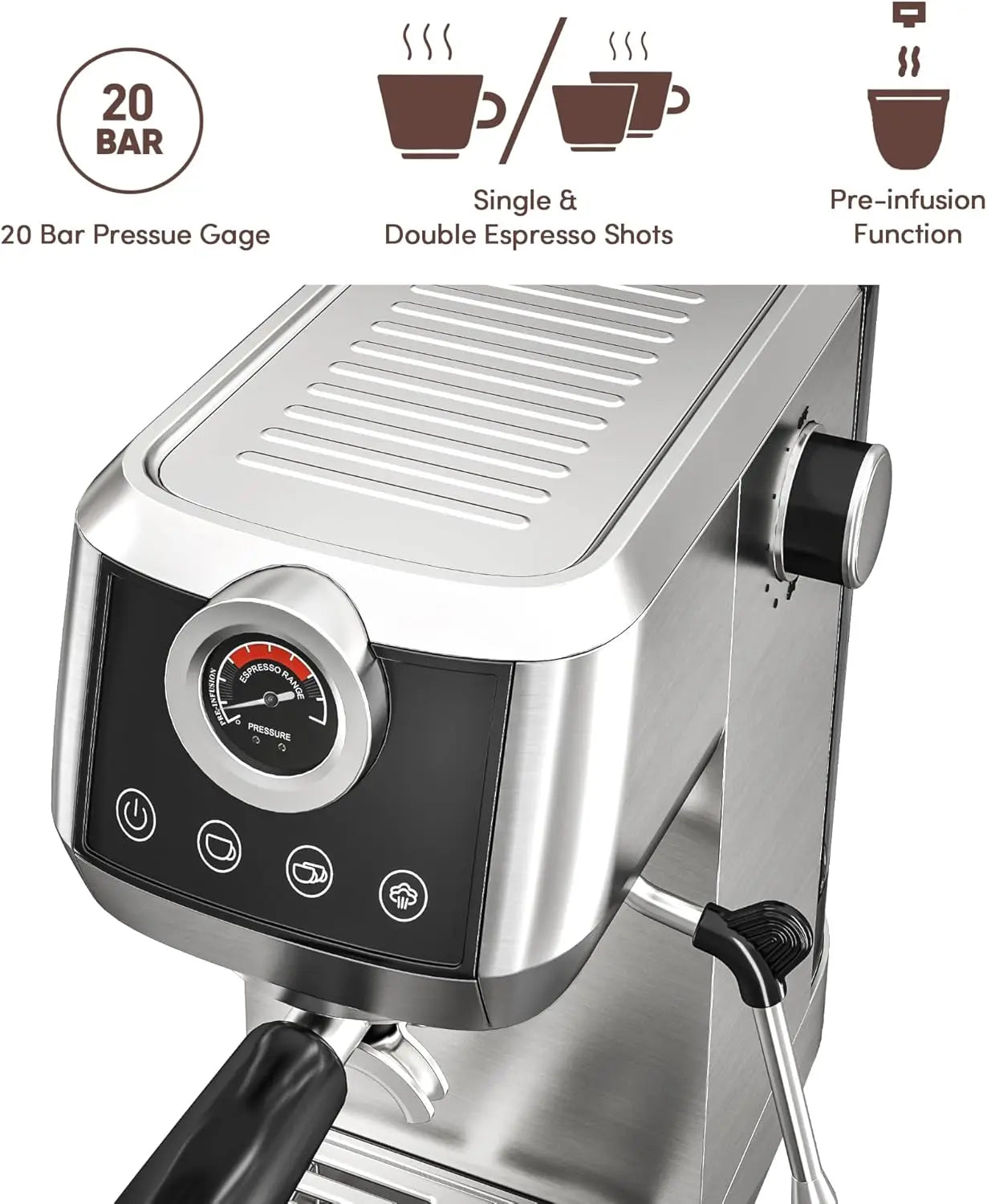 Espresso Machine, 20Bar Plastic Free Espresso Maker