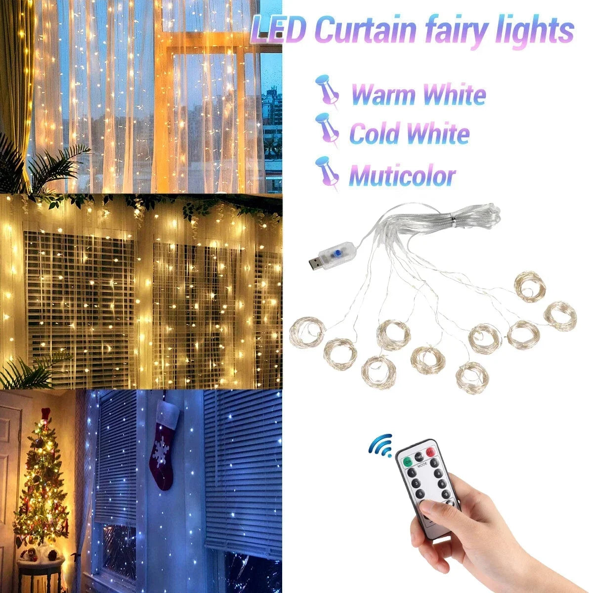 New Christmas Lights Curtain Garland Merry Christmas Decorations