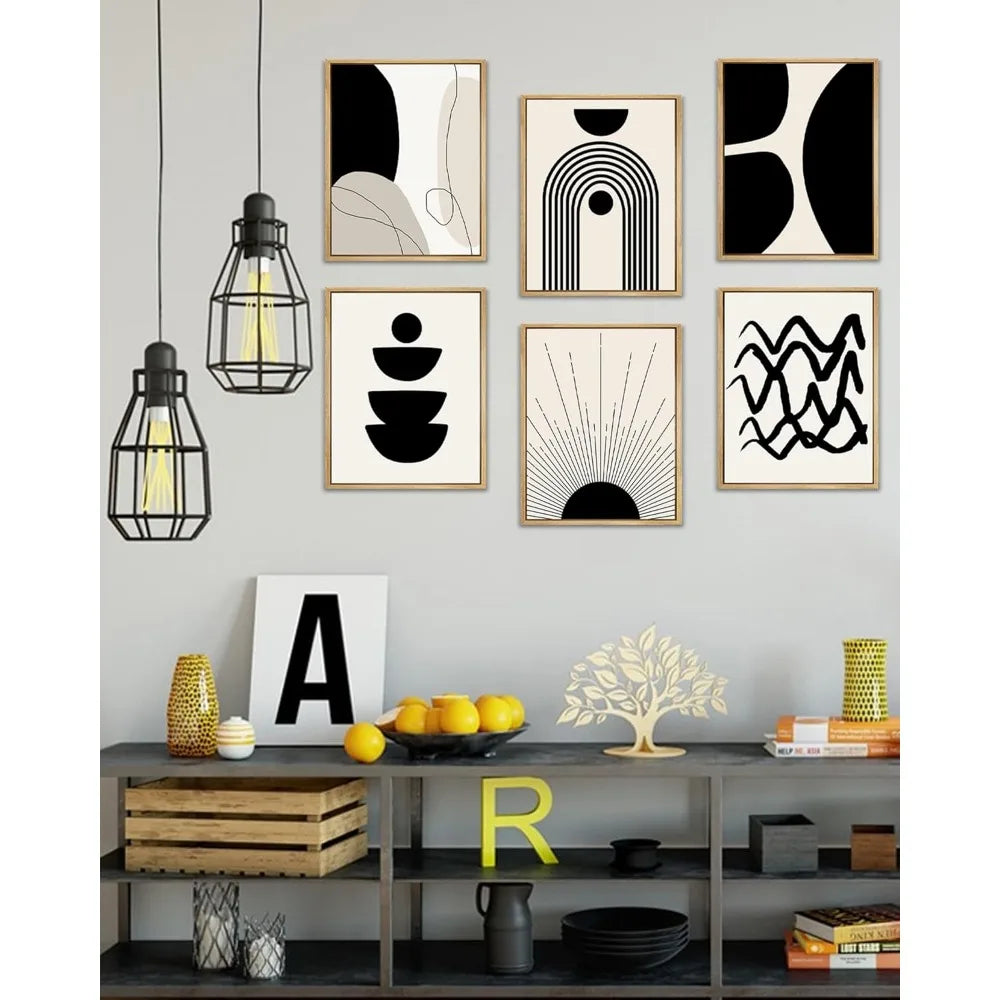 Black Abstract Boho Wall Art Canvas Painting