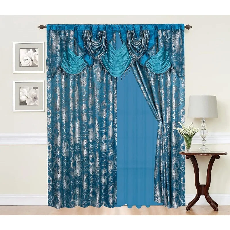 Jacquard Luxury Window 1 Panel Curtain W/Attached Valance